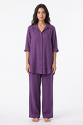 Purple shirt and trouser set, front view