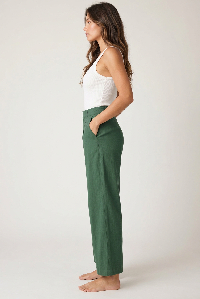Green trousers left side view