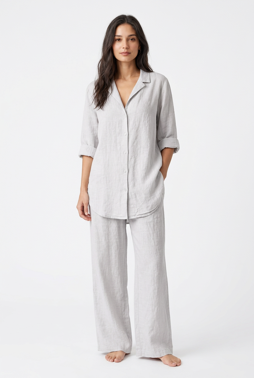 White-grey shirt and trouser set, front view