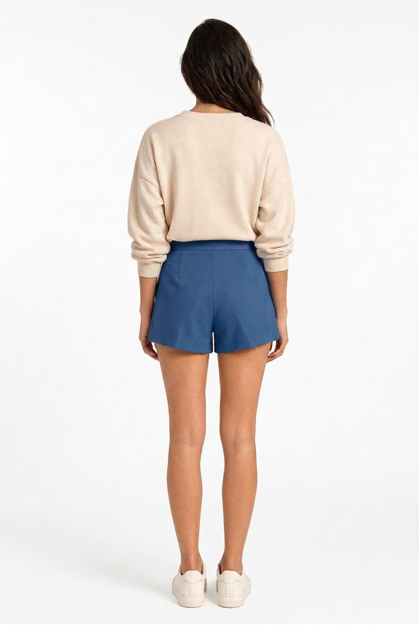 Blue shorts, back view
