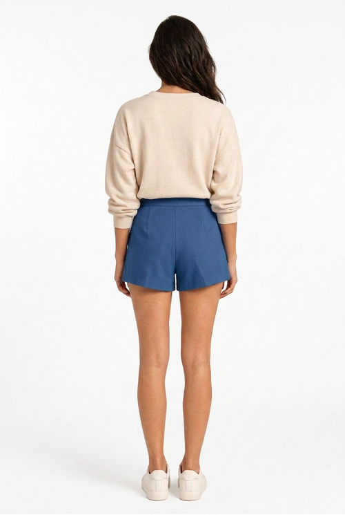 Blue shorts, back view