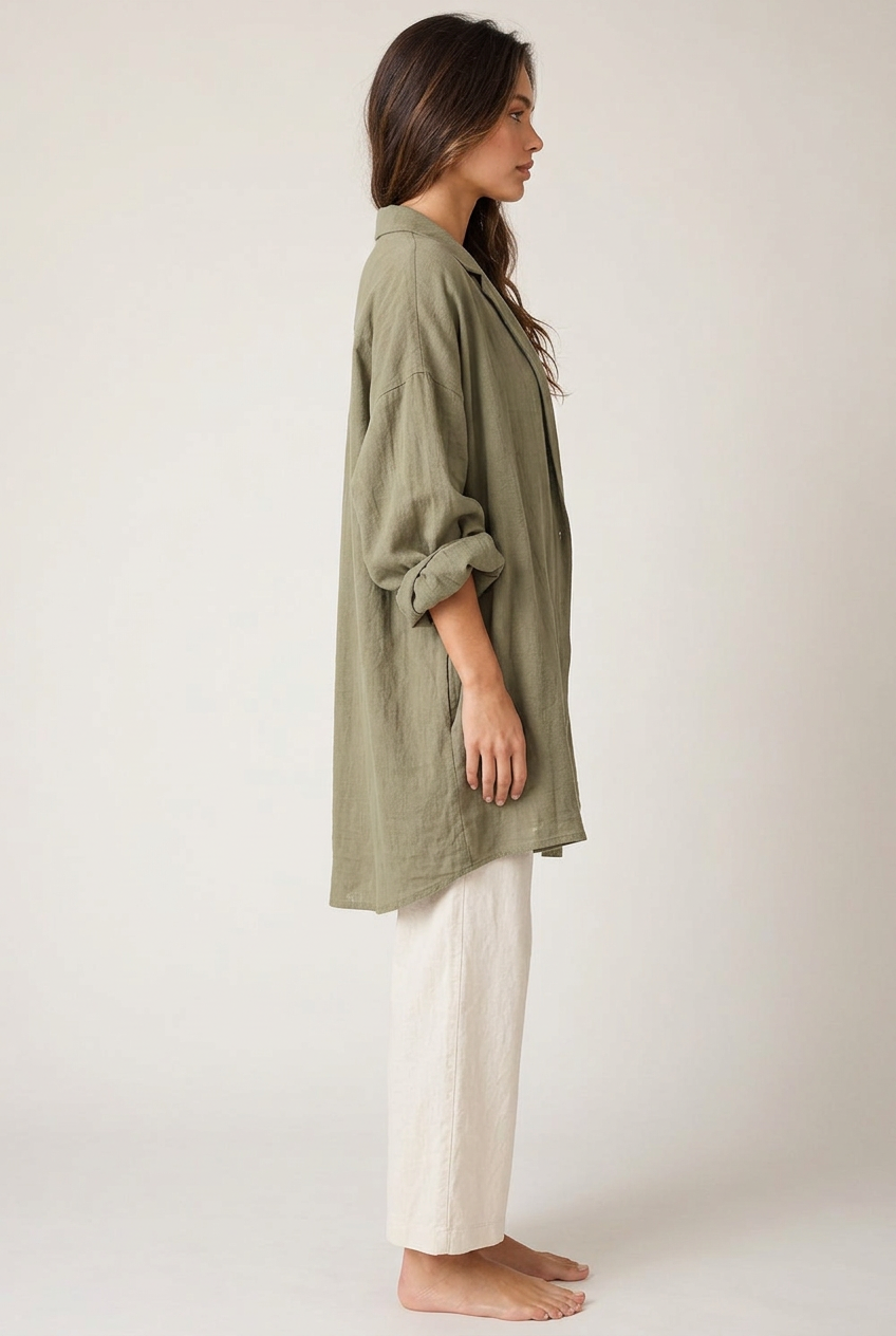 Olive longline shirt right side view