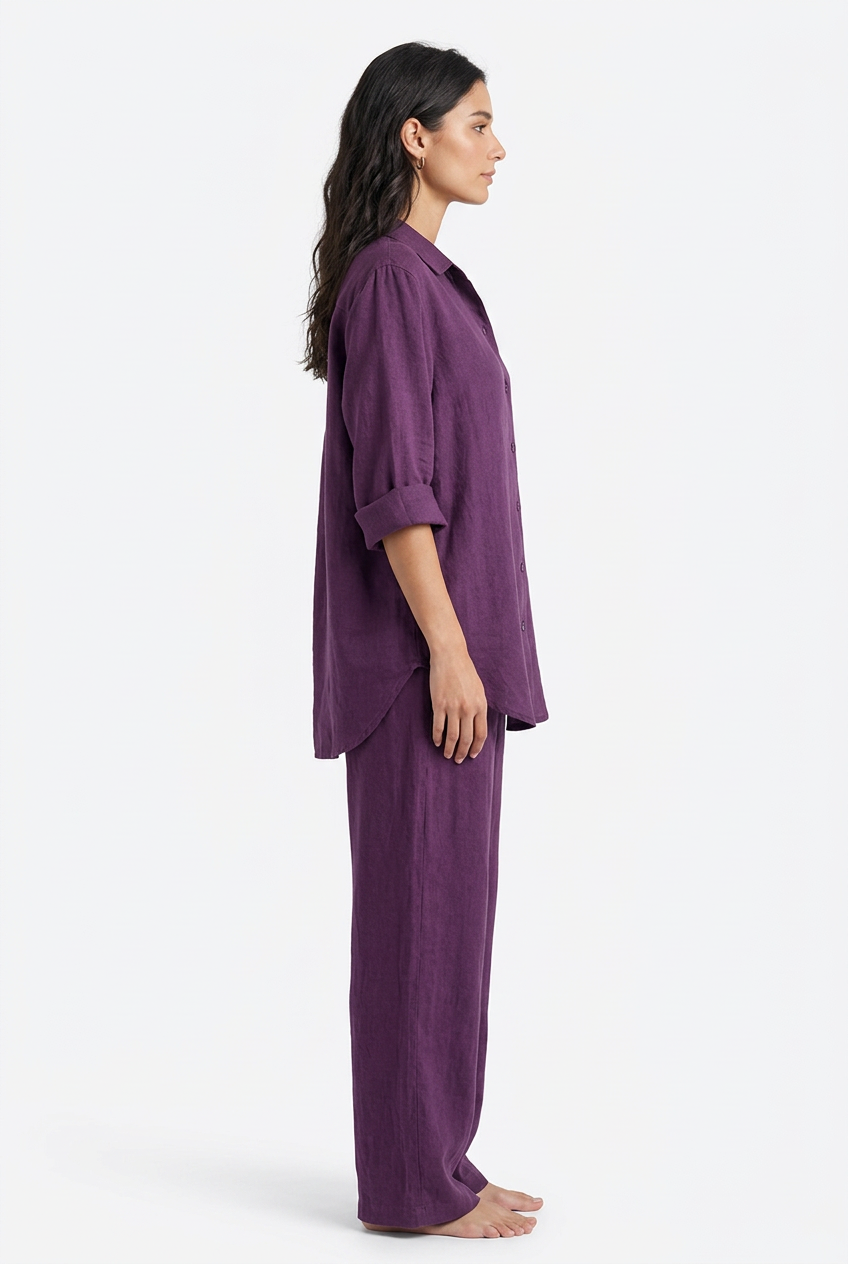 Purple shirt and trouser set, right profile