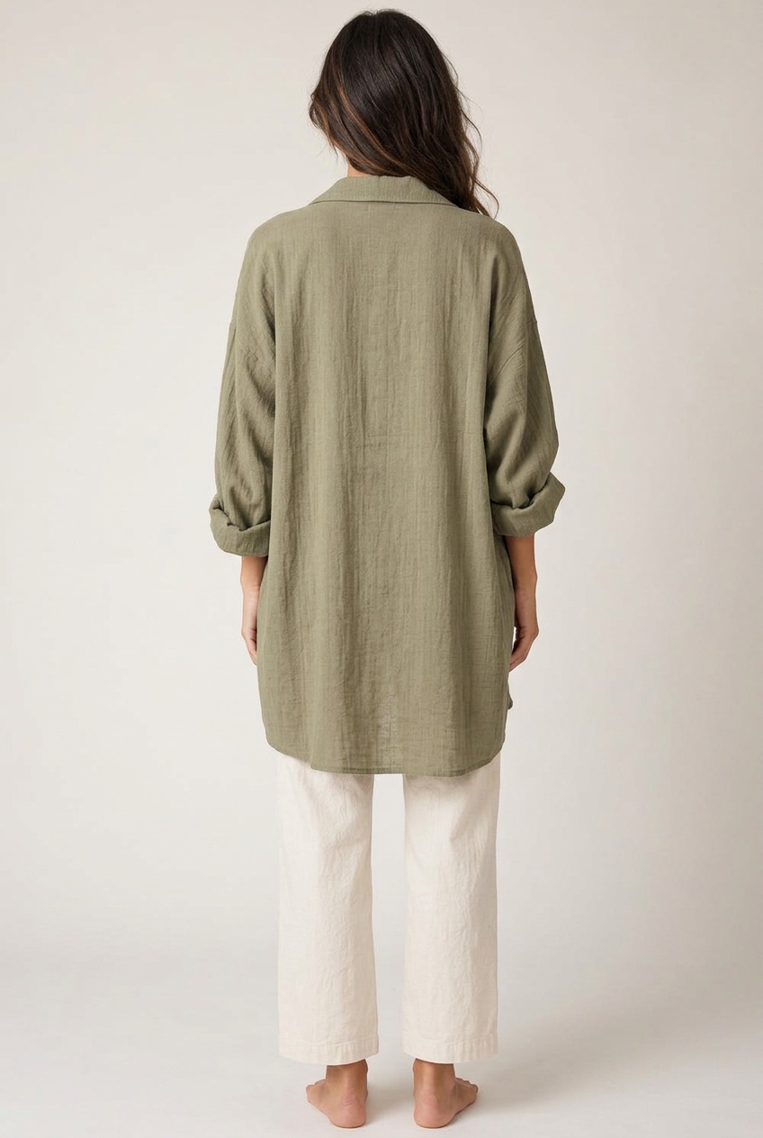 Olive longline shirt proposed back view