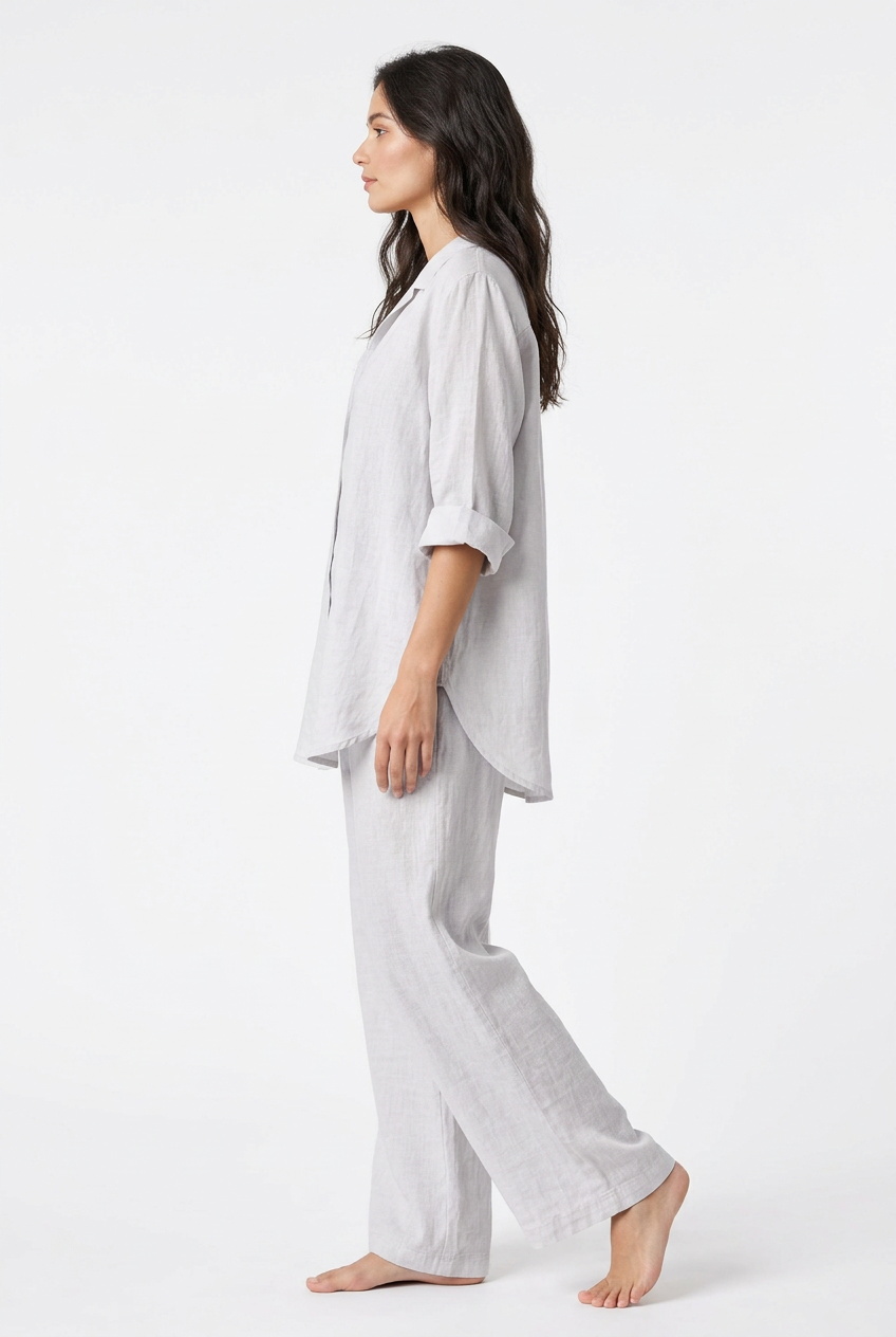 White-grey shirt and trouser set, left profile