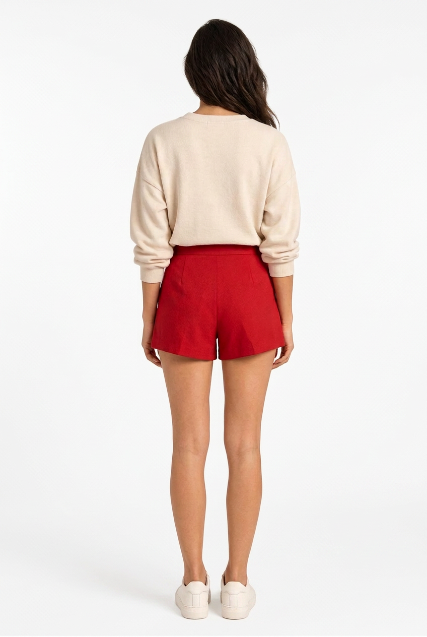 Red shorts, back view