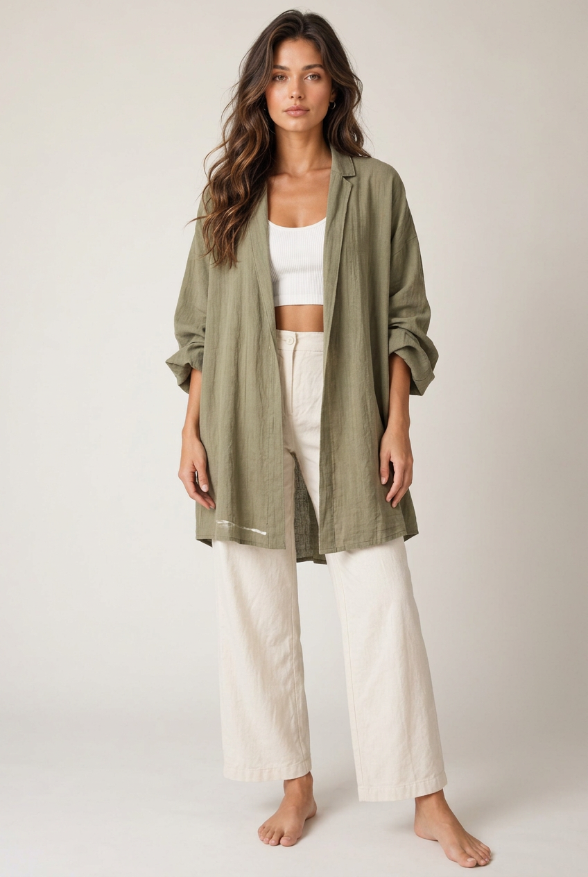 Olive longline shirt front view