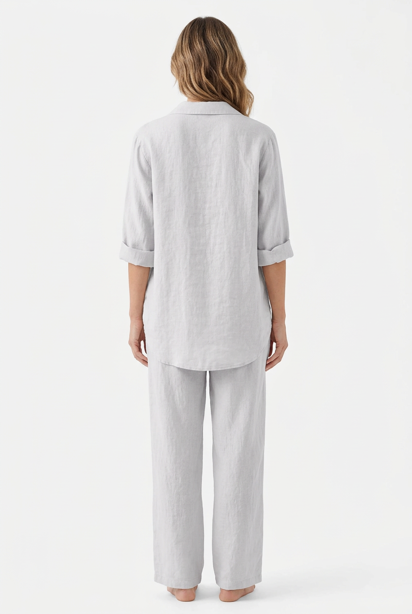 White-grey shirt and trouser set, back view