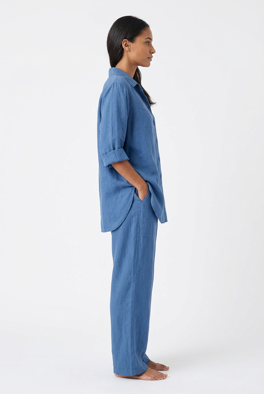 Blue shirt and trouser set, right view